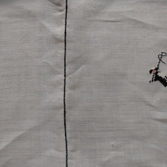 Vintage Linen Tablecloth & Napkins Set Black Cross Stitch Dragon Boat Pagoda - Picture 11 of 16